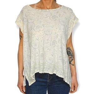 Free People Loose Fit Blouse Medium Creme Color Blue Design